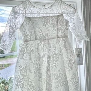 NWT First Communion / Flower Girl white, lace, tea length dress